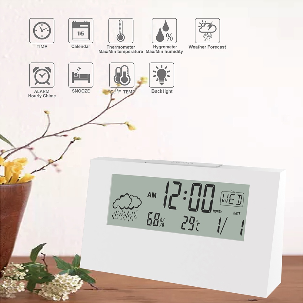 Electric Lcd Desk Alarm Clock With Calendar Digital Temperature Humidity Modern Home Office Watch black - Image 2