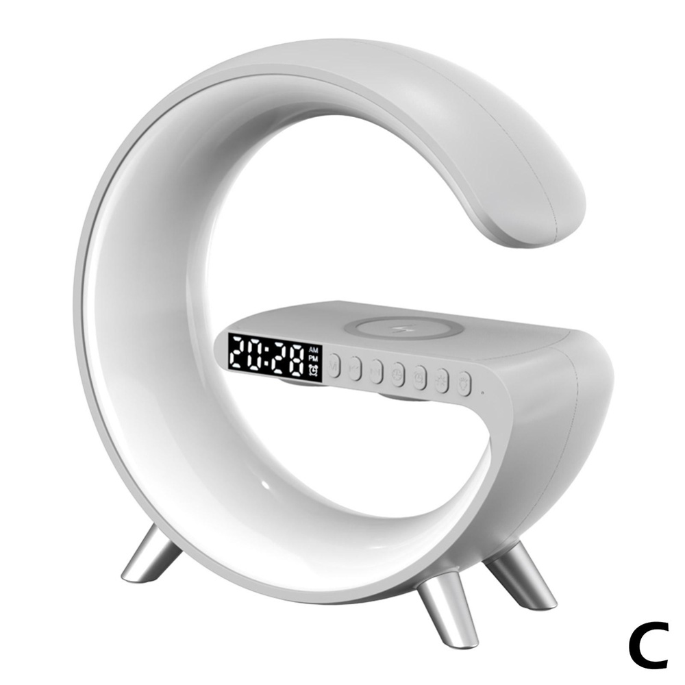 Wireless Charger Led Atmosphere Light Bluetooth Speaker Alarm Clock Desk Lamp with App Control Gray