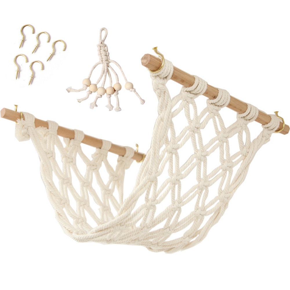 Hand-woven Cotton Rope Hanging Basket Kitchen Vegetable Fruit Net Holder Beige B_30*50
