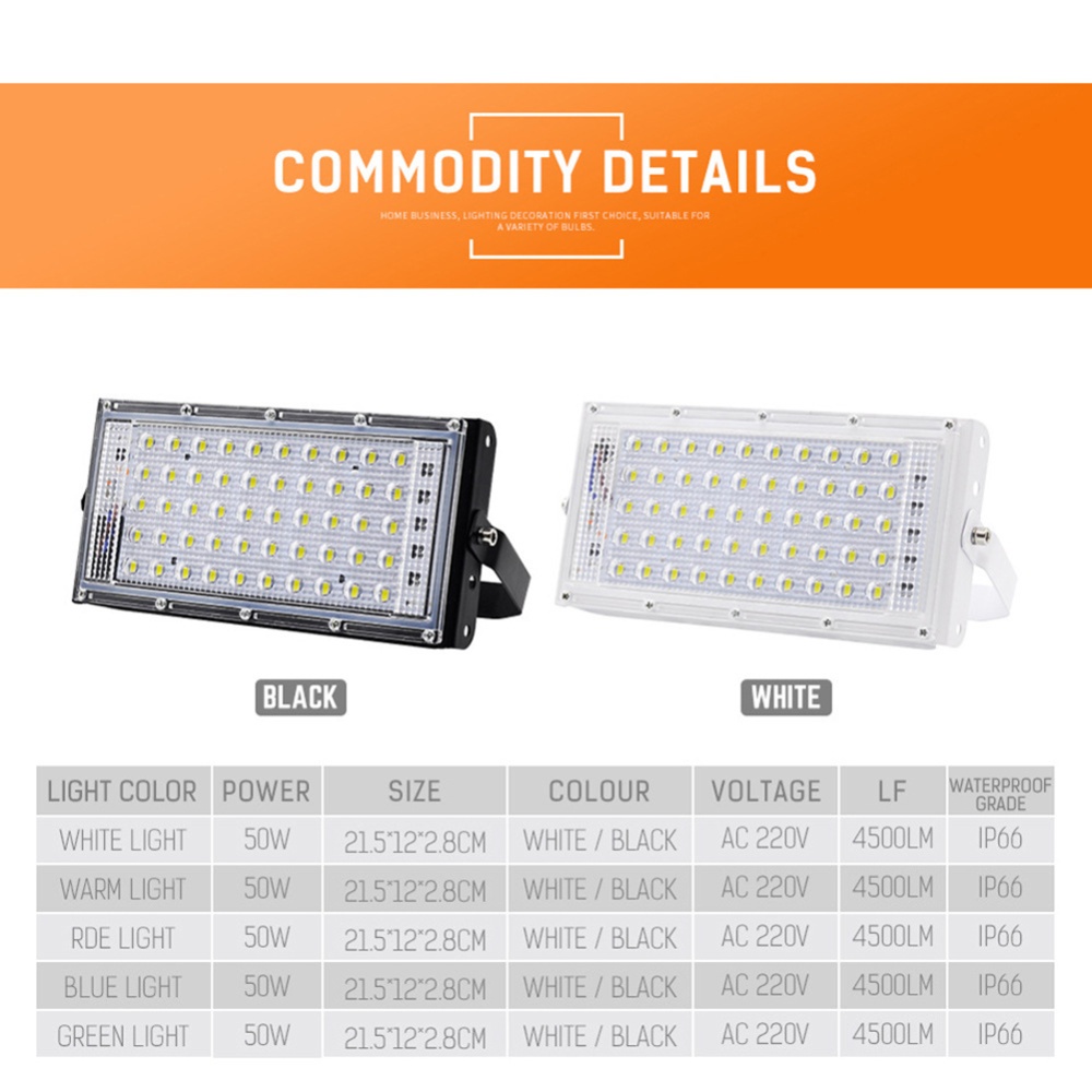 50w Led Flood Light IP65 Waterproof AC 220v Outdoor Reflector Street Lamp Wall Lights Warm White - Image 3