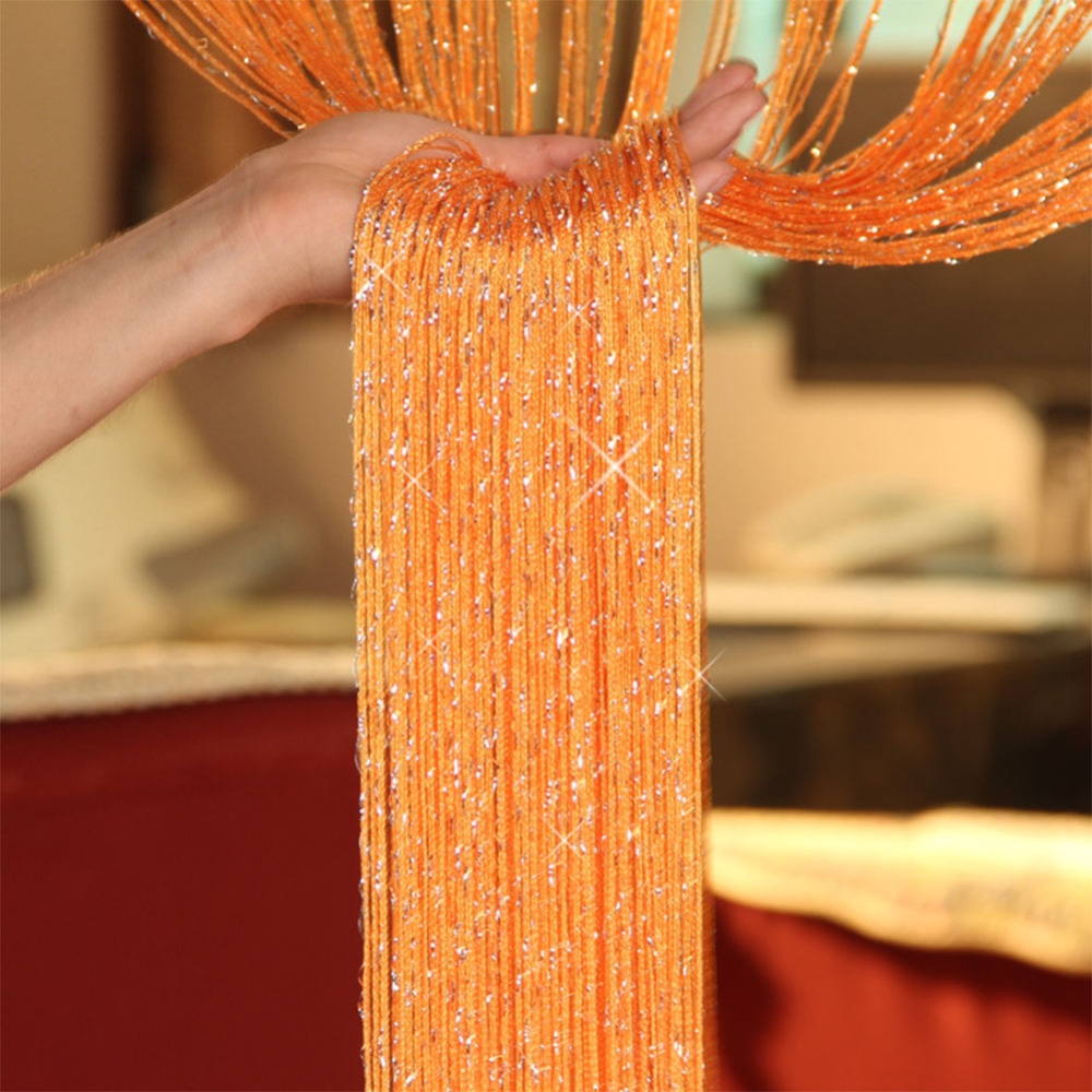 1 * 2M Shiny Tassel Flash Line String Curtain Window Door Divider Sheer Valance Home Wedding Decoration (Rod Pocket Version) Orange - Image 3