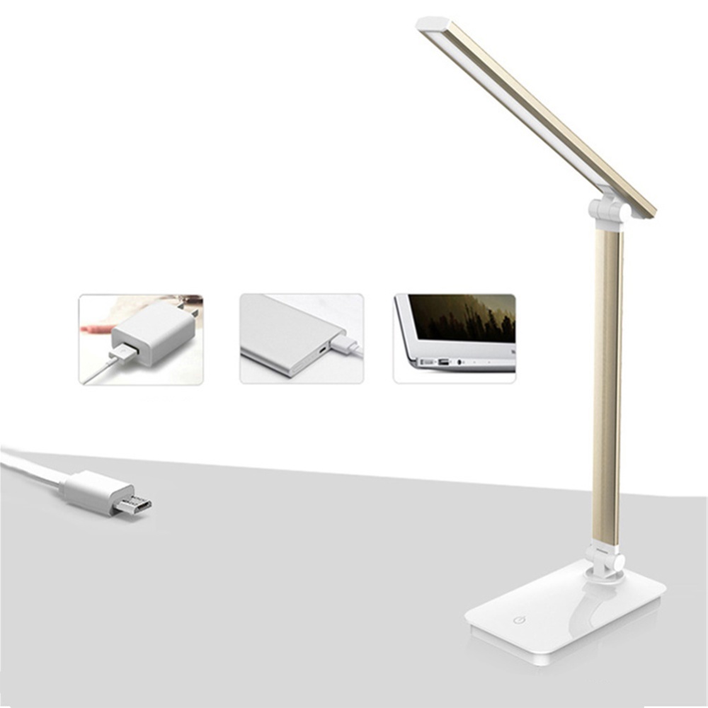 LED Desk Lamp Eye-caring Table Lamps Dimmable Office with USB Charging Port Night Light Silver_Rechargeable dimming color tone + usb cable - Image 3