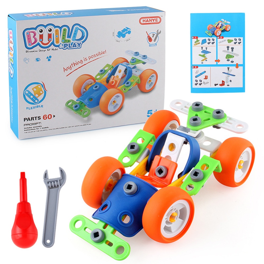 60 Pcs/set Children Diy Manual Assembly Toy Car Large Particle Building Blocks Disassembly Engineering Vehicle As shown