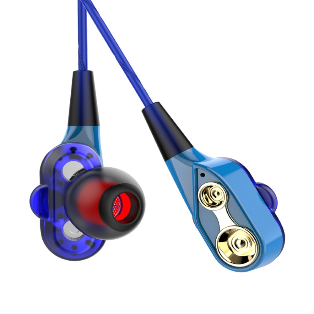 Earphone filaire en ligne haute basse double lecteur stéréo earphones avec micro-ordinateur écouteurs pour téléphone Sports bleu