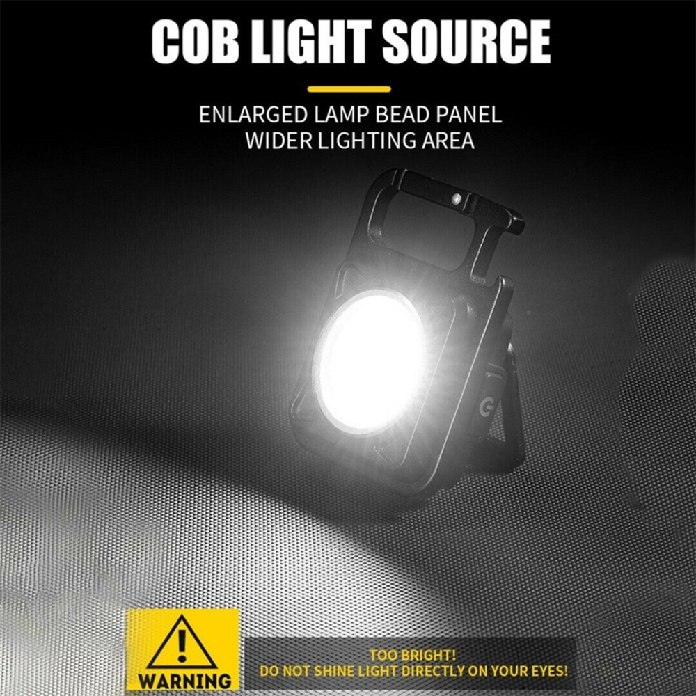 Mini Keychain Cob Light 500mah Usb Rechargeable Lamp Bottle Opener Black - Image 3