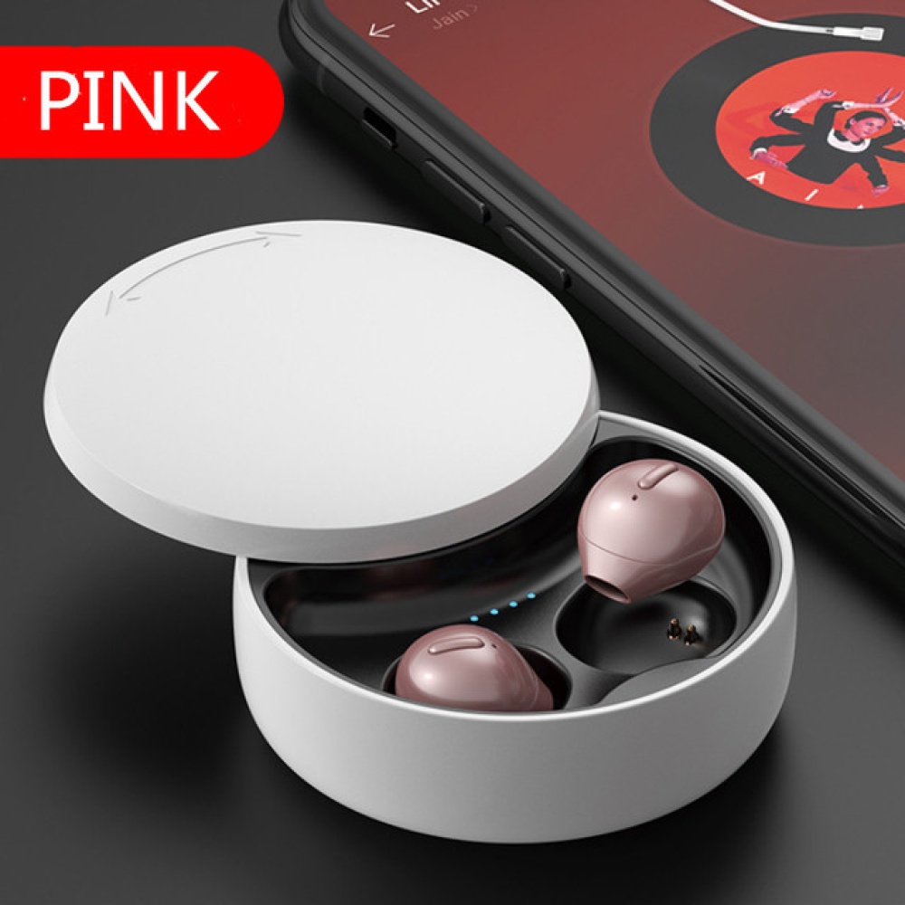 TWS X21S Invisible Bluetooth Headset Mini Wireless Binaural Sports Micro-mini With Charging Case Earbuds Pink