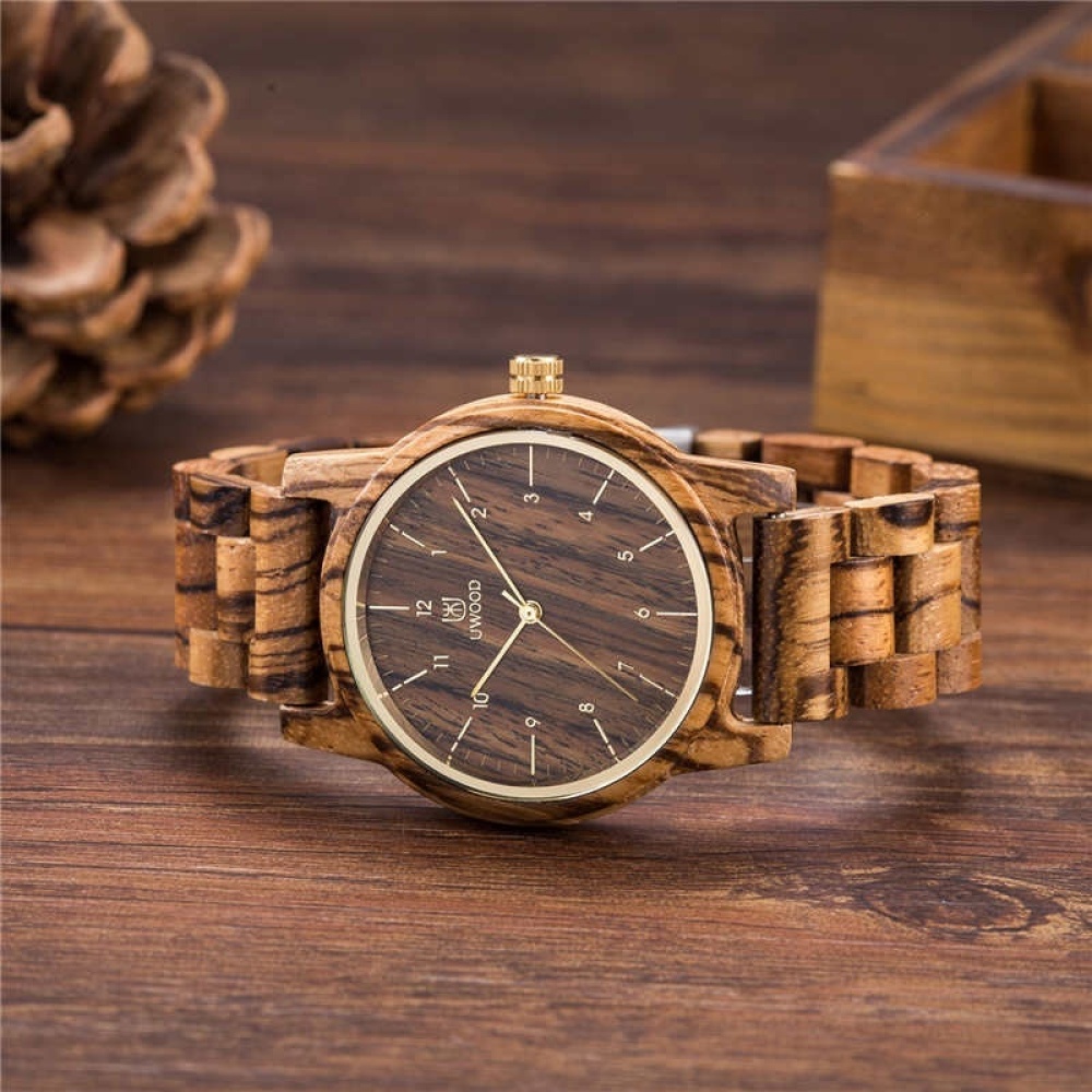 Mens Classic Casual Natural Wood Watch Quartz Wooden Band Gift Giving Wrist Zebrawood - Image 2