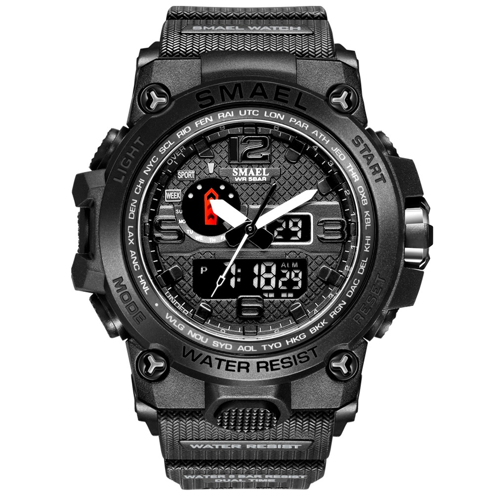 SMAEL Men Sports Watch 50m Waterproof Shockproof Clock Alarm Dual Display Luminous Quartz Wristwatch Black - Image 3