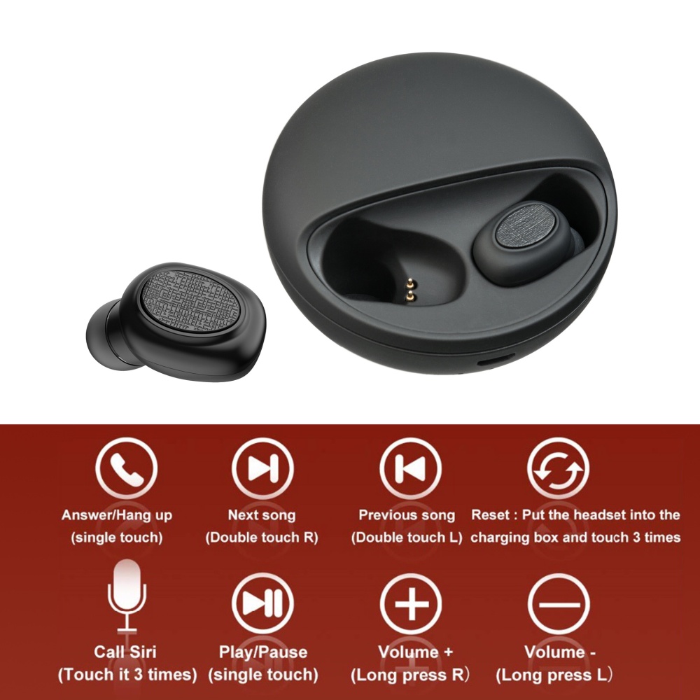 YH03 Bluetooth V5.0 Les deux oreilles Mini casque sans fil noir - Image 2