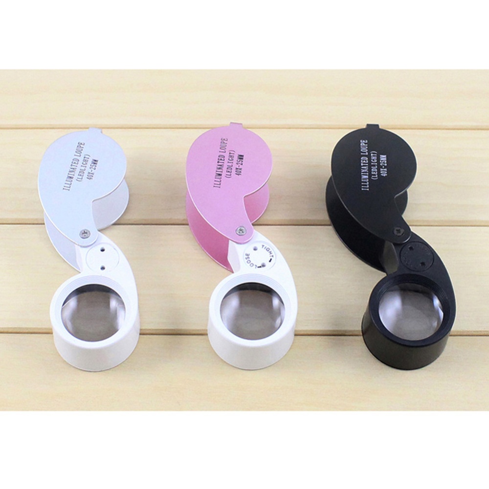 40x 25mm Handheld Folding Jewelry Loupe with Double Led Light for Antique Collection Craft Appreciation pink - Image 3