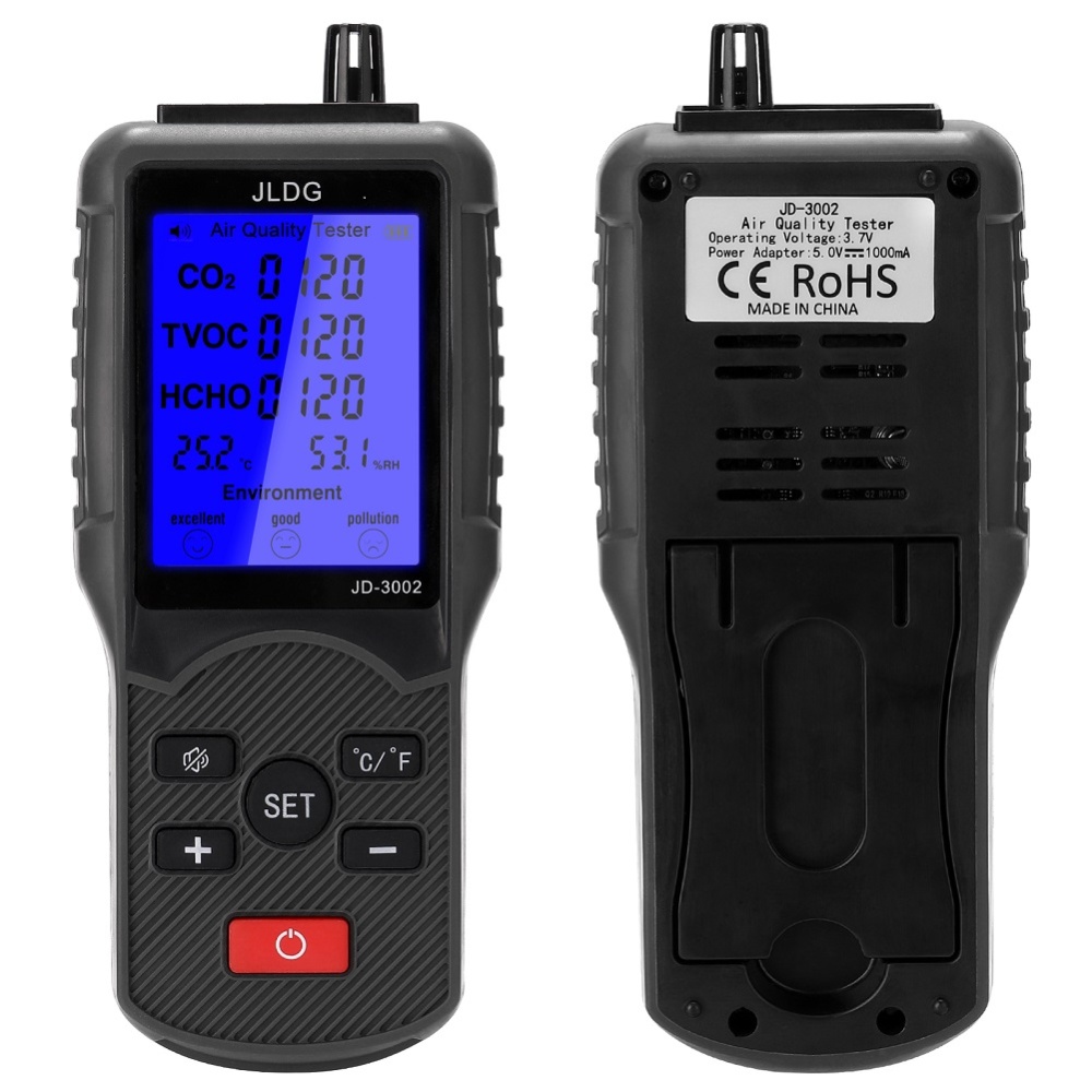 Jd-3002 Co2 / Tvoc Hcho Air Quality Detector With Large Lcd Display Temperature Humidity Meter carton - Image 3