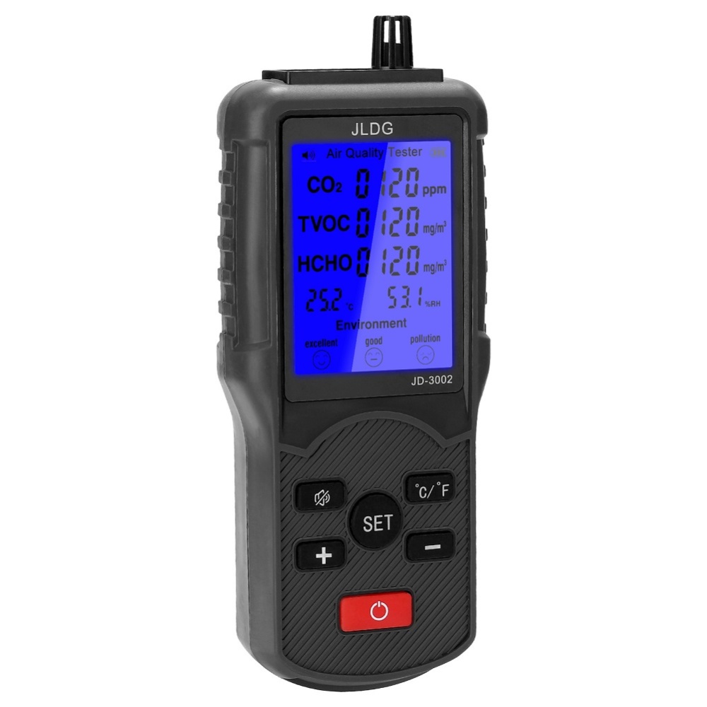 Jd-3002 Co2 / Tvoc Hcho Air Quality Detector With Large Lcd Display Temperature Humidity Meter carton - Image 2