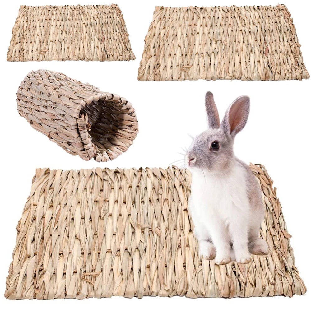 Straw Woven Pet Chew Mat Pad House Cage Accessories For Hamster Rabbit Chinchilla Guinea Pig straw_Small 28x20 - Image 2