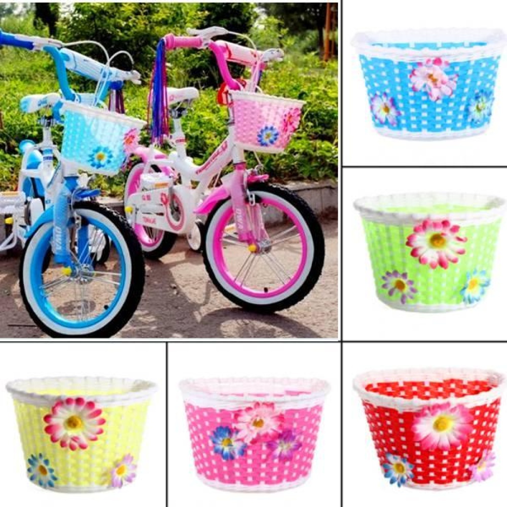 Bicycle Bike Front Basket Decoration Plastic Woven Kids Children Bike Bicycle Cycle Front Basket with Flowers Easy Installation Shopping Holder Case - Image 2