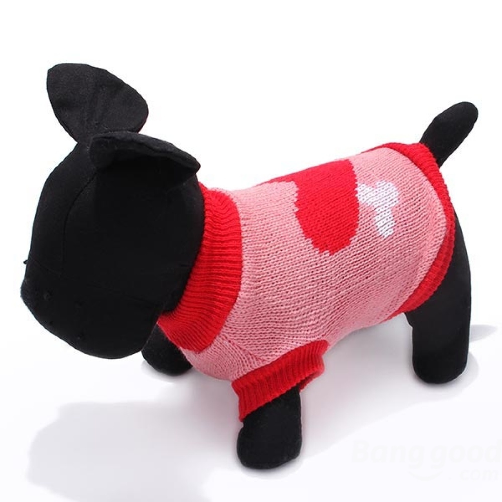 Red Heart Bone Pet Dog Knitted Breathable Sweater Pink - XL - Image 2