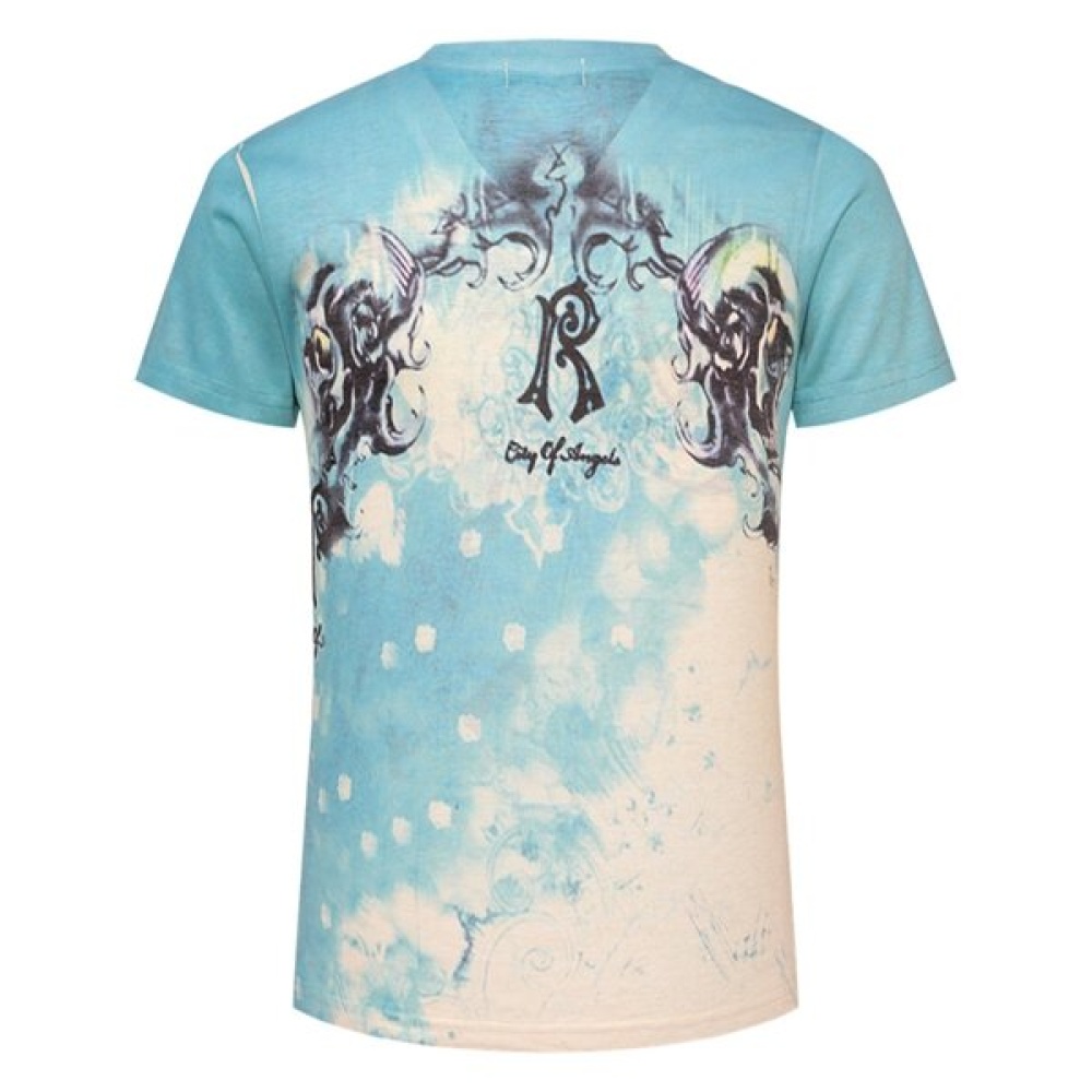 3D Printing Summer Skull Printed Shirt Tide Mens V-neck Blue White T-shirts - M Blue - Image 2