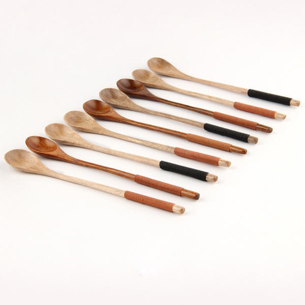 Long Handle Wooden Mixing Spoon Tie Wire Round Handle Ladle Stirring Spoon - A - Image 2