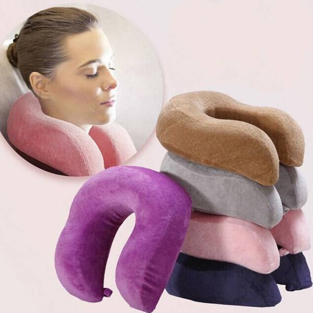 U Shape Slow Rebound Memory Foam Pillow Neck Protect Head Rest Travel Soft Cushion - Pink - Image 2