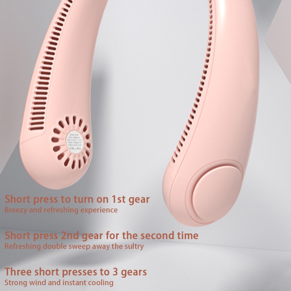 Summer Air Cooling Hanging Neck Fan Leafless Ventilator Usb Rechargeable Bladeless Neckband Fans Cooler Pink - Image 2