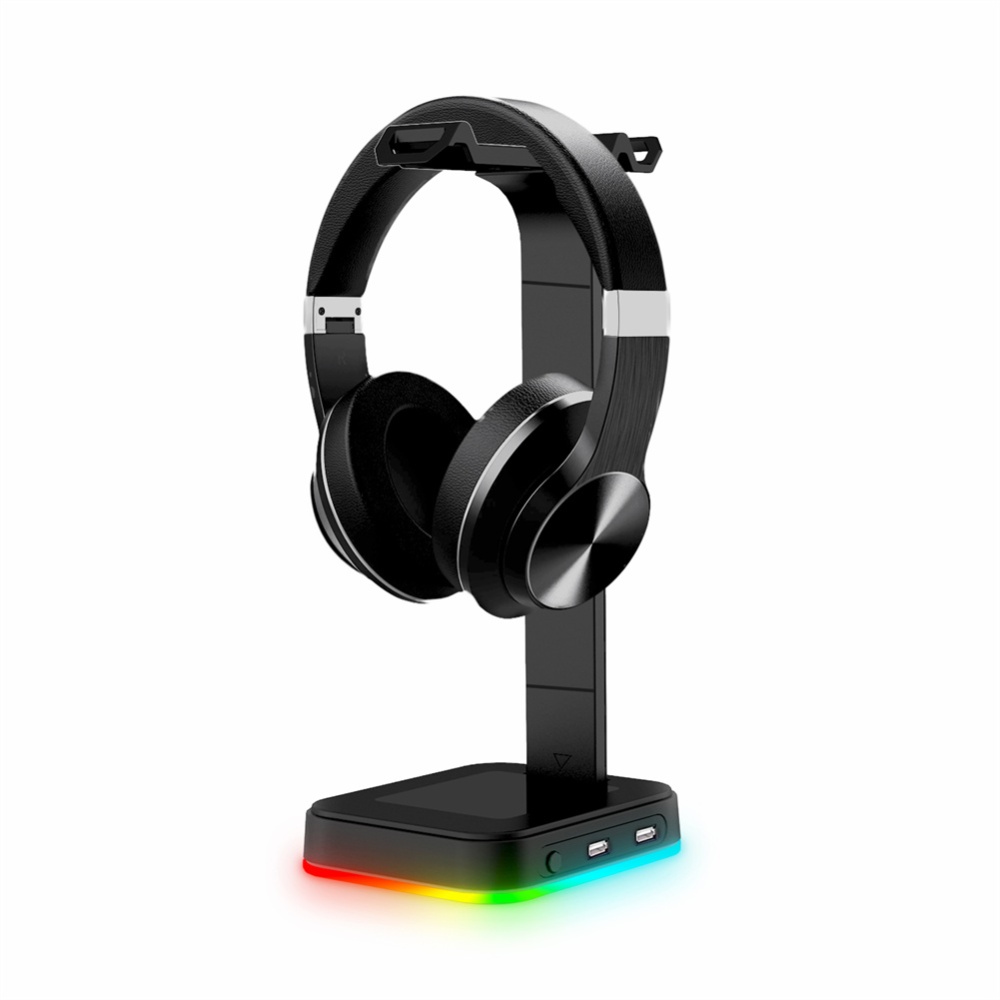 RGB Wired Gaming Headset Non-slip Base Dual USB Black