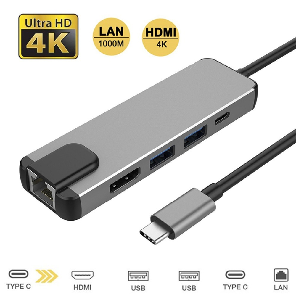 Type C Hub HDMI USB to Gigabit Ethernet Rj45 Lan Adapter for Macbook Pro Thunderbolt 3 USB-C Charger Port As shown