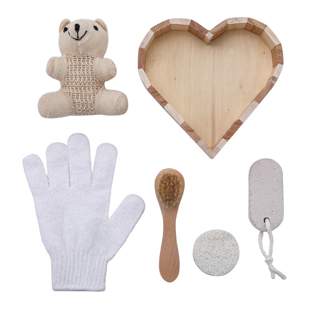 5pcs/set Sisal Heart-shaped Bath Box Wooden Storage Container For Bathing Accessories - Image 2