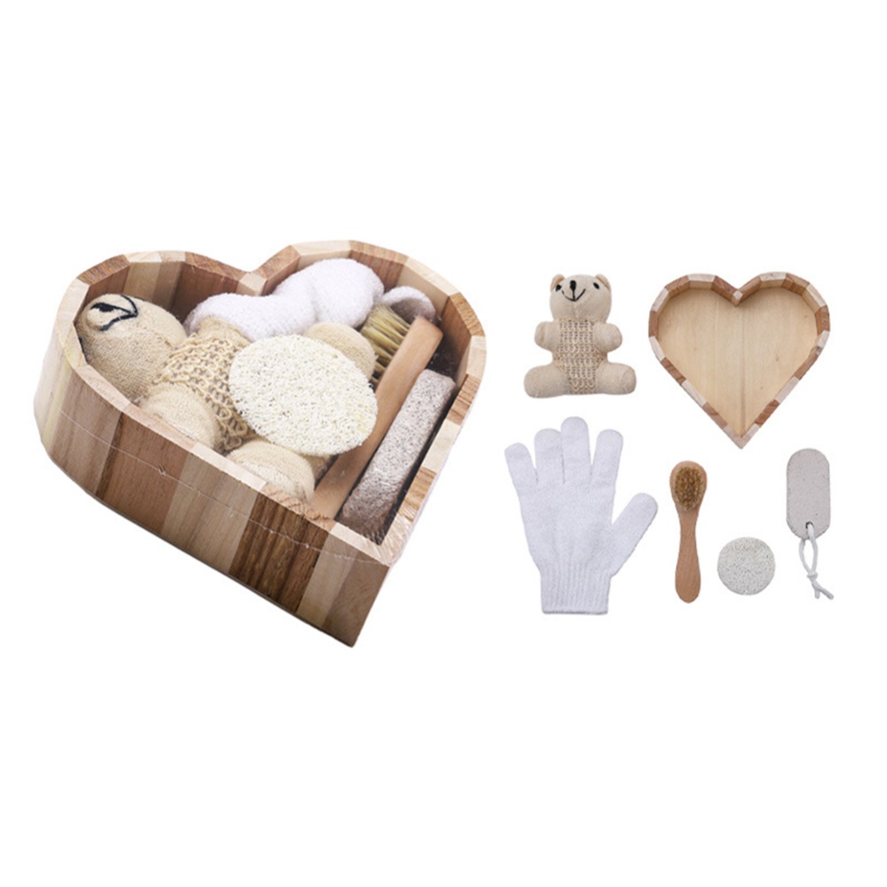 5pcs/set Sisal Heart-shaped Bath Box Wooden Storage Container For Bathing Accessories - Image 3