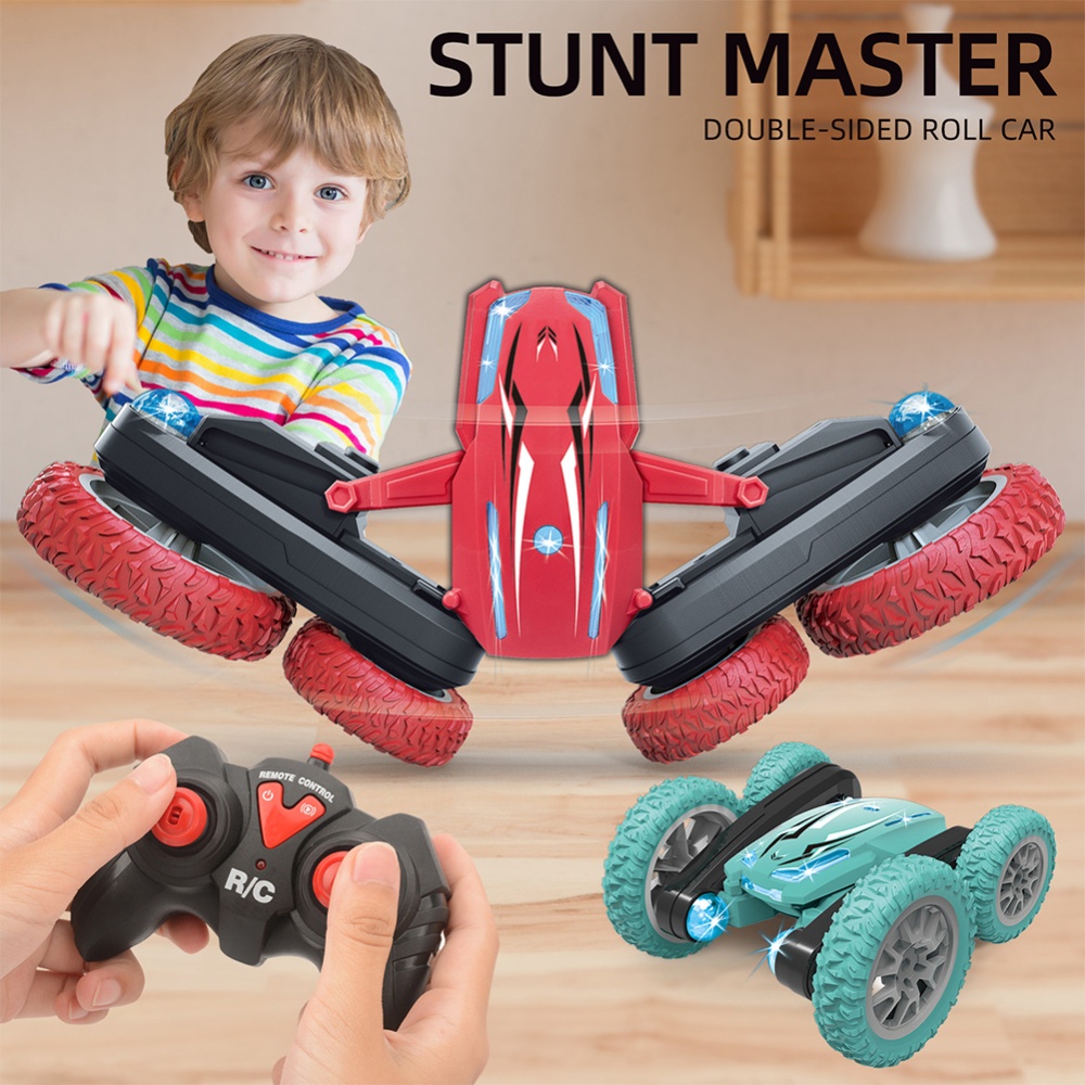 Rc Car Electric Remote Control Deformed Double-sided Stunt 2.4G Rotating Light Sound Effect Model Children Toy Red - Image 2