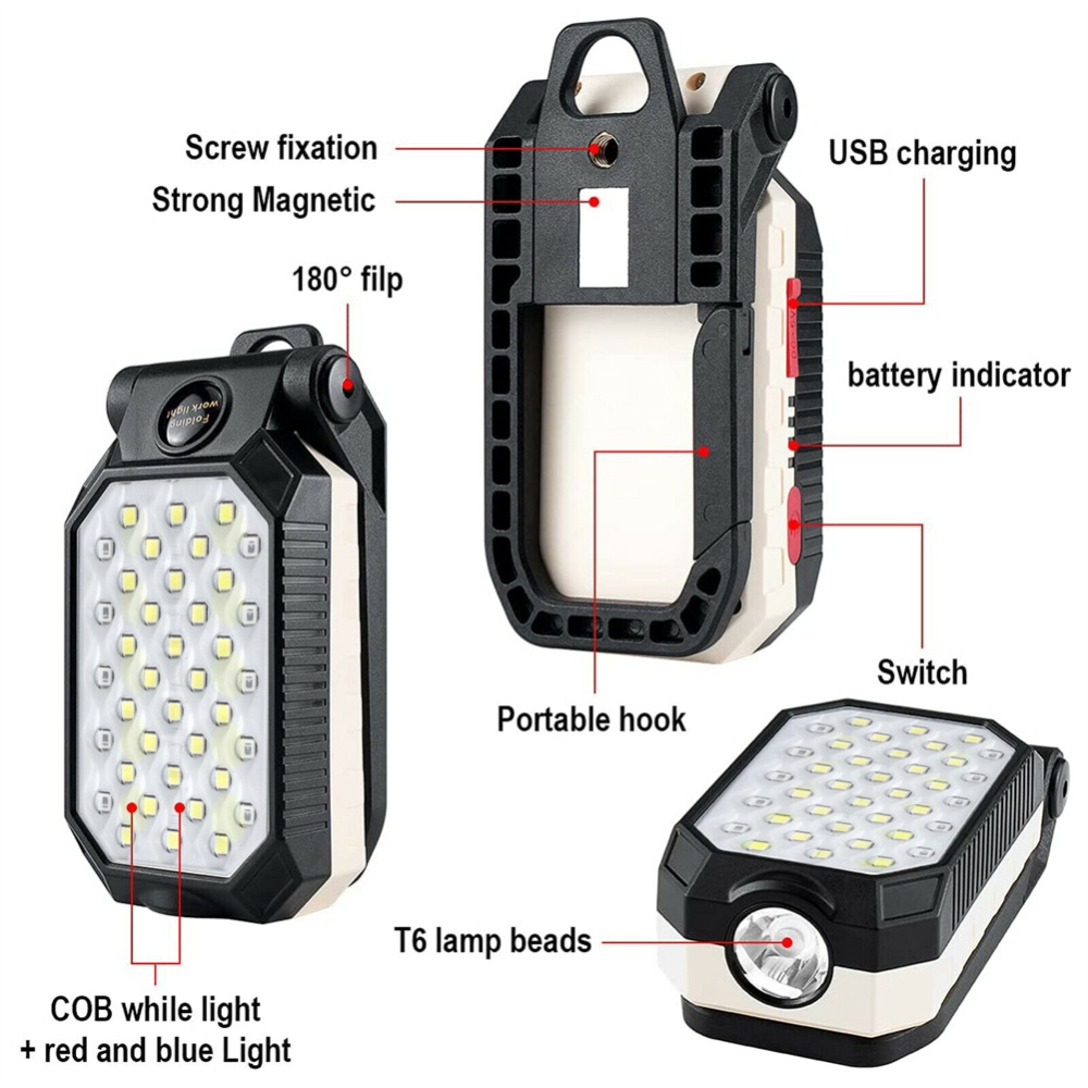 Cob Led Work Light 4 Brightness Adjustable High Usb Rechargeable W598B 28LED - Image 2