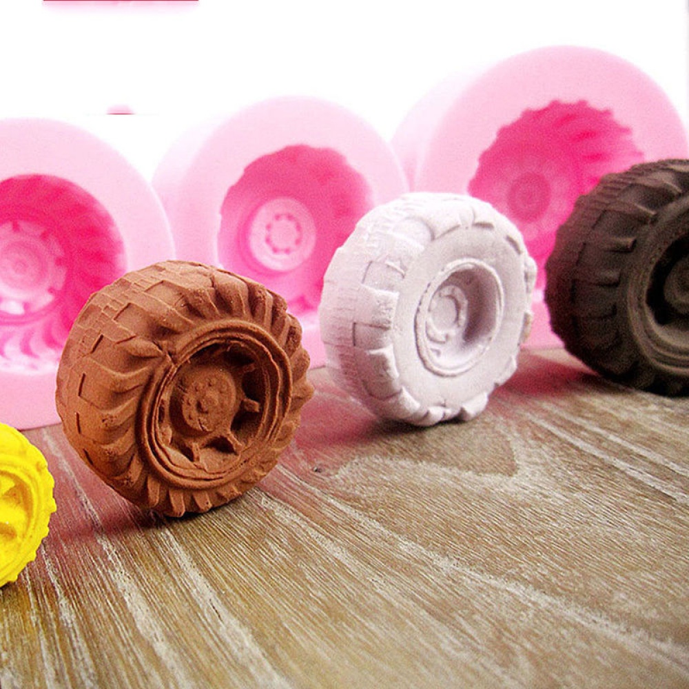 4Pcs/Lot 3D Tires Wheel Silicone Mold DIY Sugar Chocolate Fondant Cake Cupcake Baking Mould - Image 3