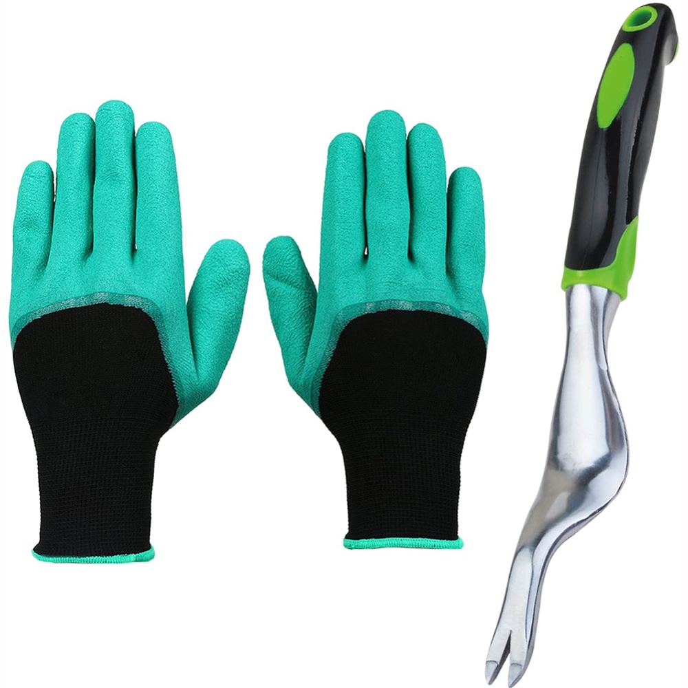 3pcs/set Weeding Tool Set Stainless Steel Weeder+gloves Gardening Accessories Green