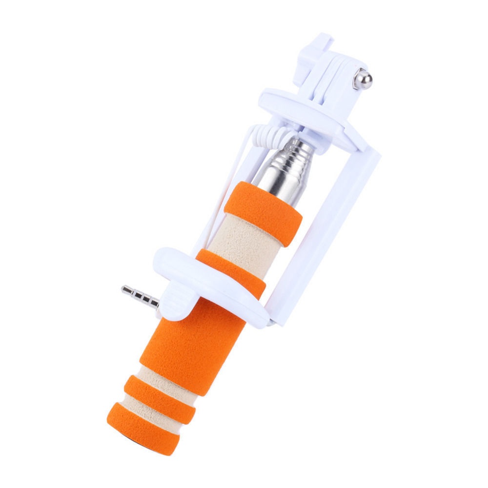 Mini Fashion Adjustable Handheld Selfie Stick Wire Control Portable Extendable Mobile Phone Sticks Orange yellow - Image 2