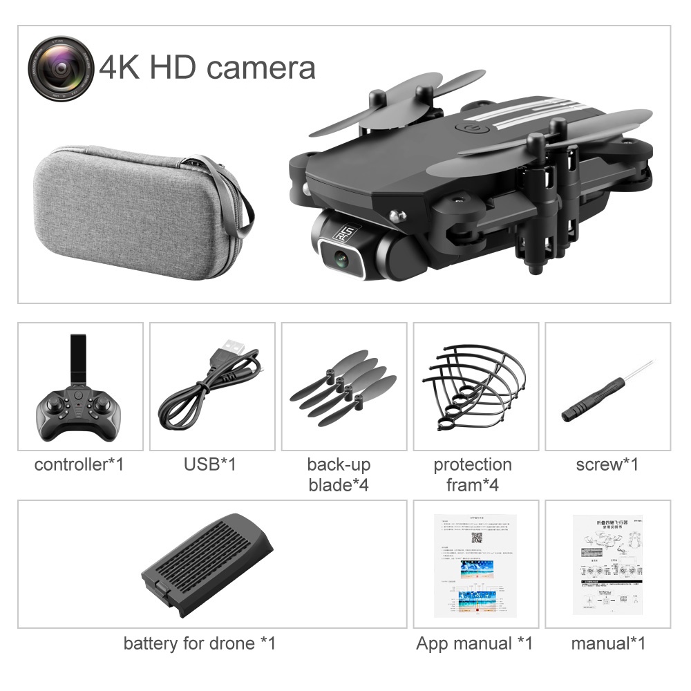 2020 LS-MIN   Mini Drone HD Camera WiFi Fpv Air Pressure Altitude Foldable Quadcopter RC Toy Black-color storage bag-4K - Image 2