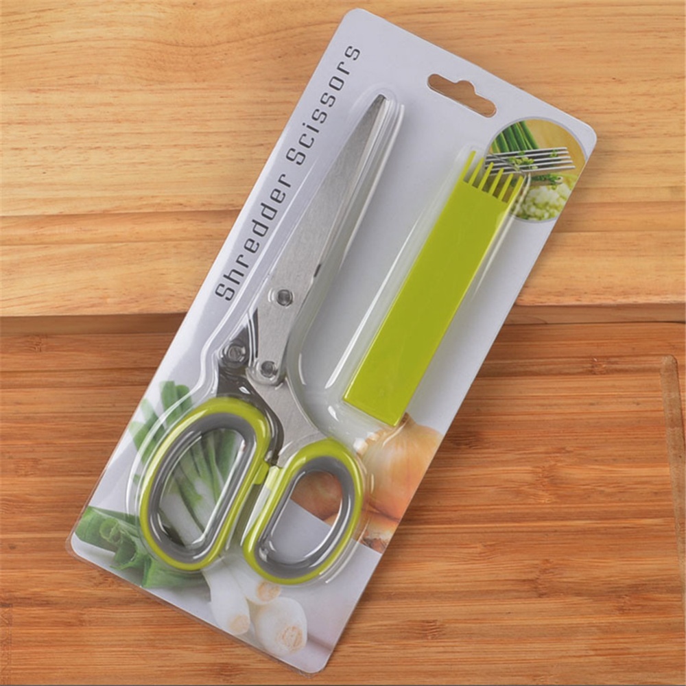 5 Layer Shredded Scissor Chopping Tool Cut Kitchen Scallion Cutter Herb Vegetable Shear Scissors + knife set blister packaging - Image 3