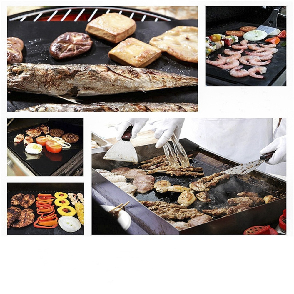 5pcs/set Barbecue Mat Glass Fiber Grill Pad Non-stick High Temperature Resistant Thin black_330*400*0.2mm - Image 2