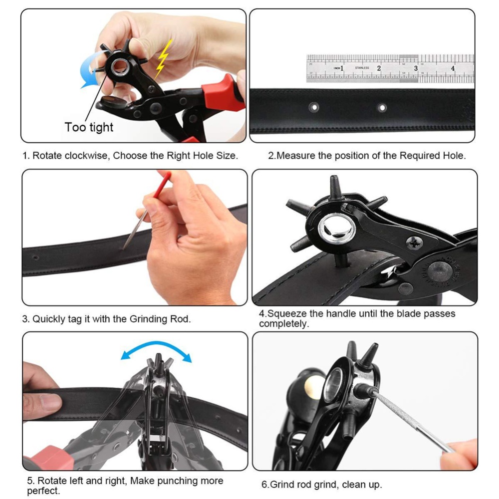 Metal Belt Punching Pliers Set Multi-function Ergonomic Manual Leather Hole Puncher Oval Flat For Watchband Strap Household Tool 6 round hol - Image 2