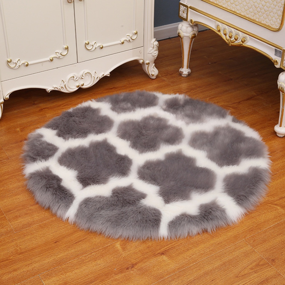 Fuzzy Rug Area Round Floor Mat Carpet For Bedroom Living Room Home Decor Gray lantern with white edge_80cm in diameter - Image 2