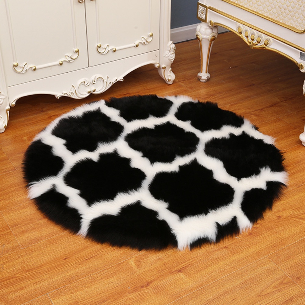 Fuzzy Rug Area Round Floor Mat Carpet For Bedroom Living Room Home Decor Gray lantern with white edge_80cm in diameter - Image 3