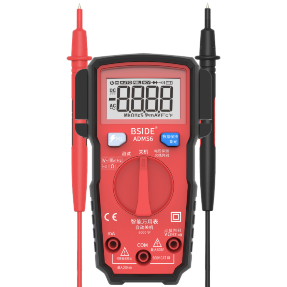 BSIDE Adms6 Mini Multimeter Smart Digital Intelligent Auto Range 6000 Counts Dmm Pocket Tester Red - Image 3