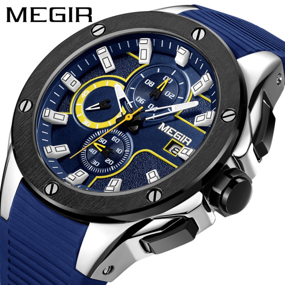 Men Business Style Watch Multi-function Timing Silica Gel Band Sports Quartz Black blue surface band - Image 2