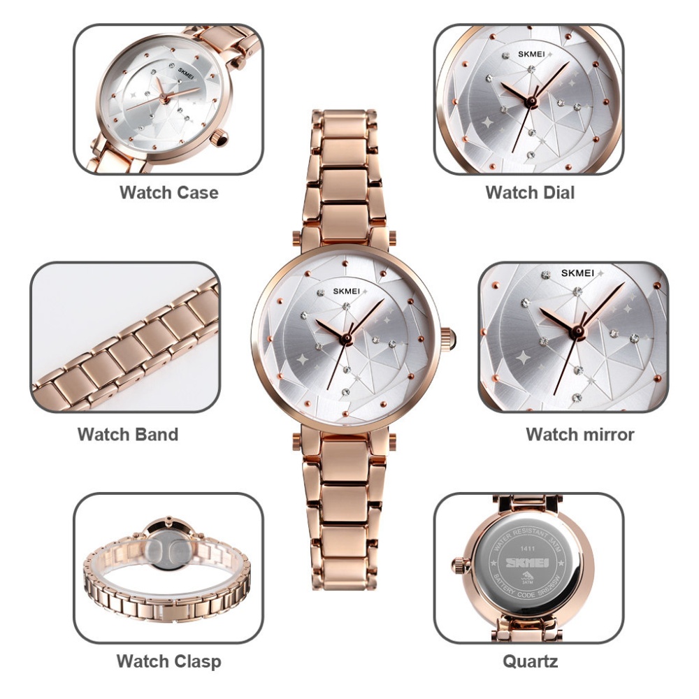 SKMEI Simple Casual All-match Quartz Watch for Women Girls - Rose Gold - Image 3