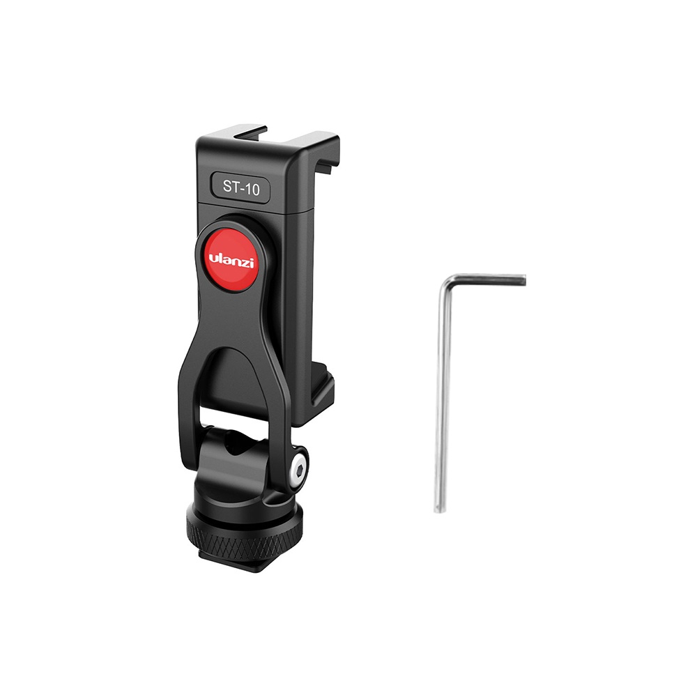 Metal Dual Cold Shoe Phone Holder Clip with Led Video Light Microphone Mount Hex Wrench 1/4 interface Cameras black