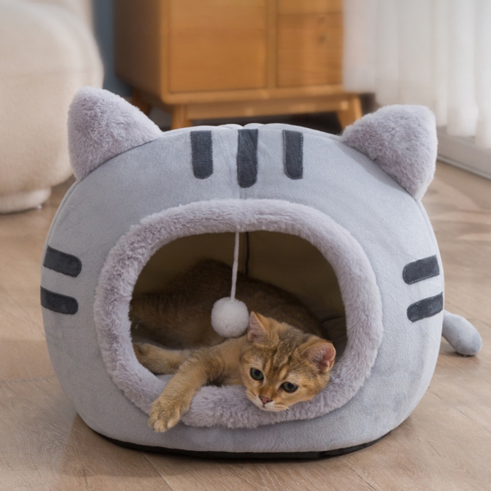 Cat Winter Warm Bed Shape Soft Comfortable Wear-resistant Semi Enclosed House Pet Supplies Pink S 35 x 30 - Image 2