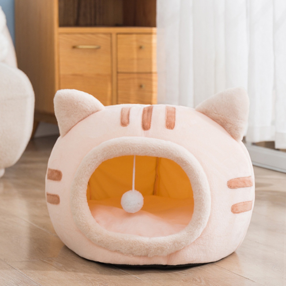 Cat Winter Warm Bed Shape Soft Comfortable Wear-resistant Semi Enclosed House Pet Supplies Pink S 35 x 30 - Image 3