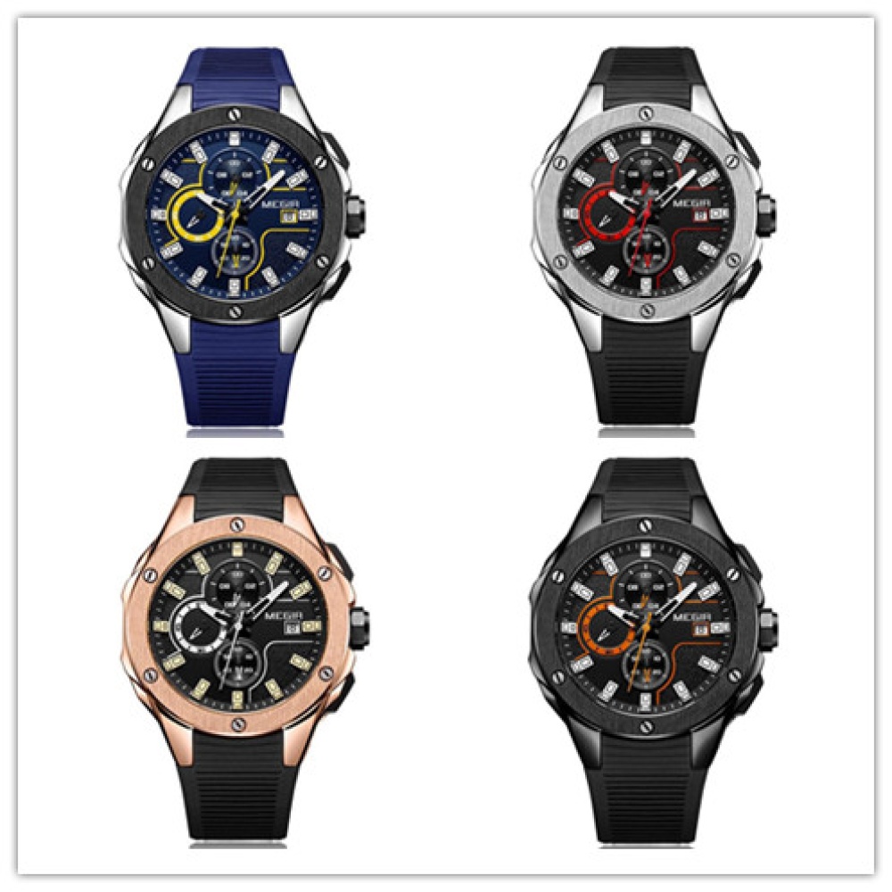 Men Business Style Watch Multi-function Timing Silica Gel Band Sports Quartz Black blue surface band - Image 4