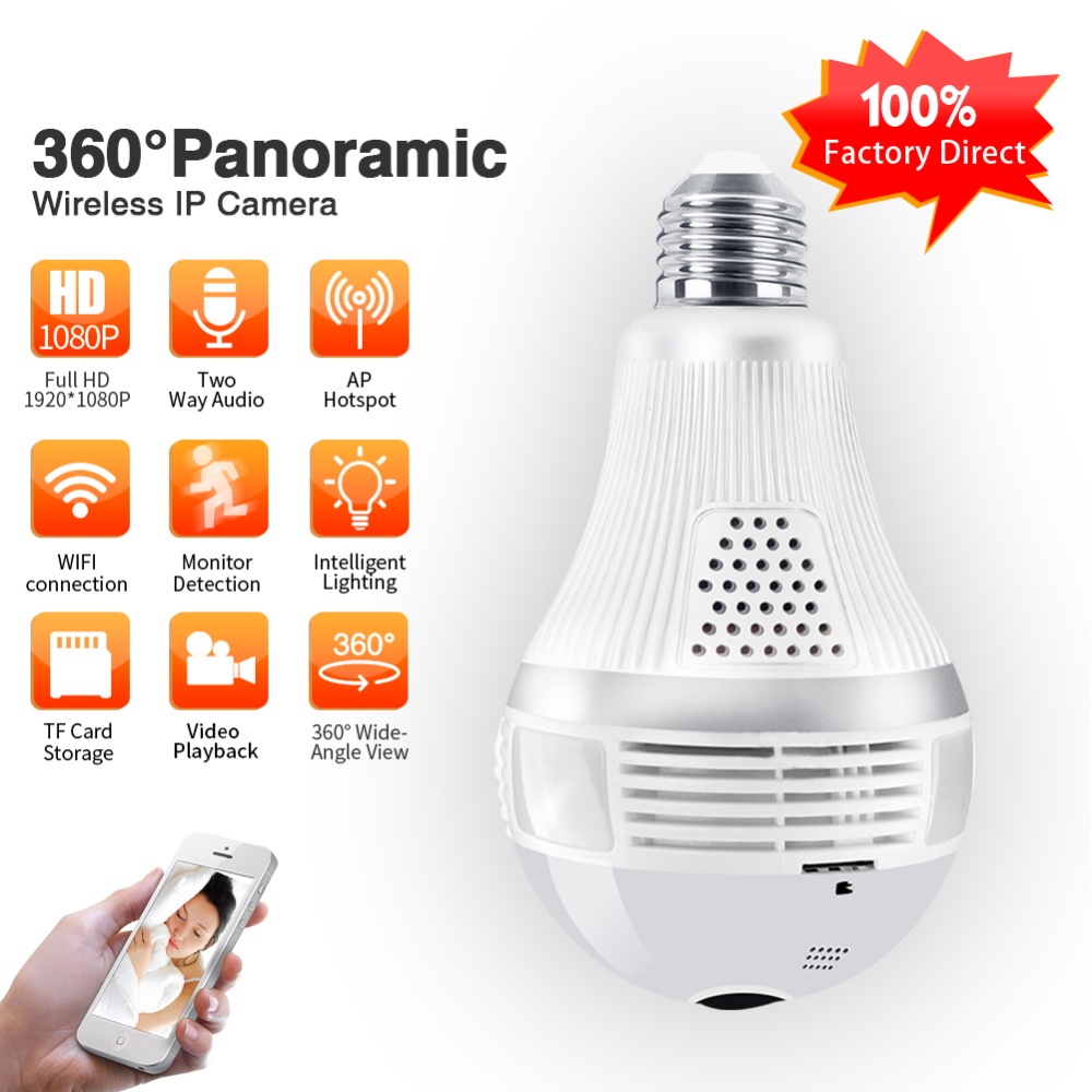 E27 Bulb WIFI Camera Wireless Home Monitor 360 Degree Panorama High Definition Remote Control 960P-1.3 million pixels