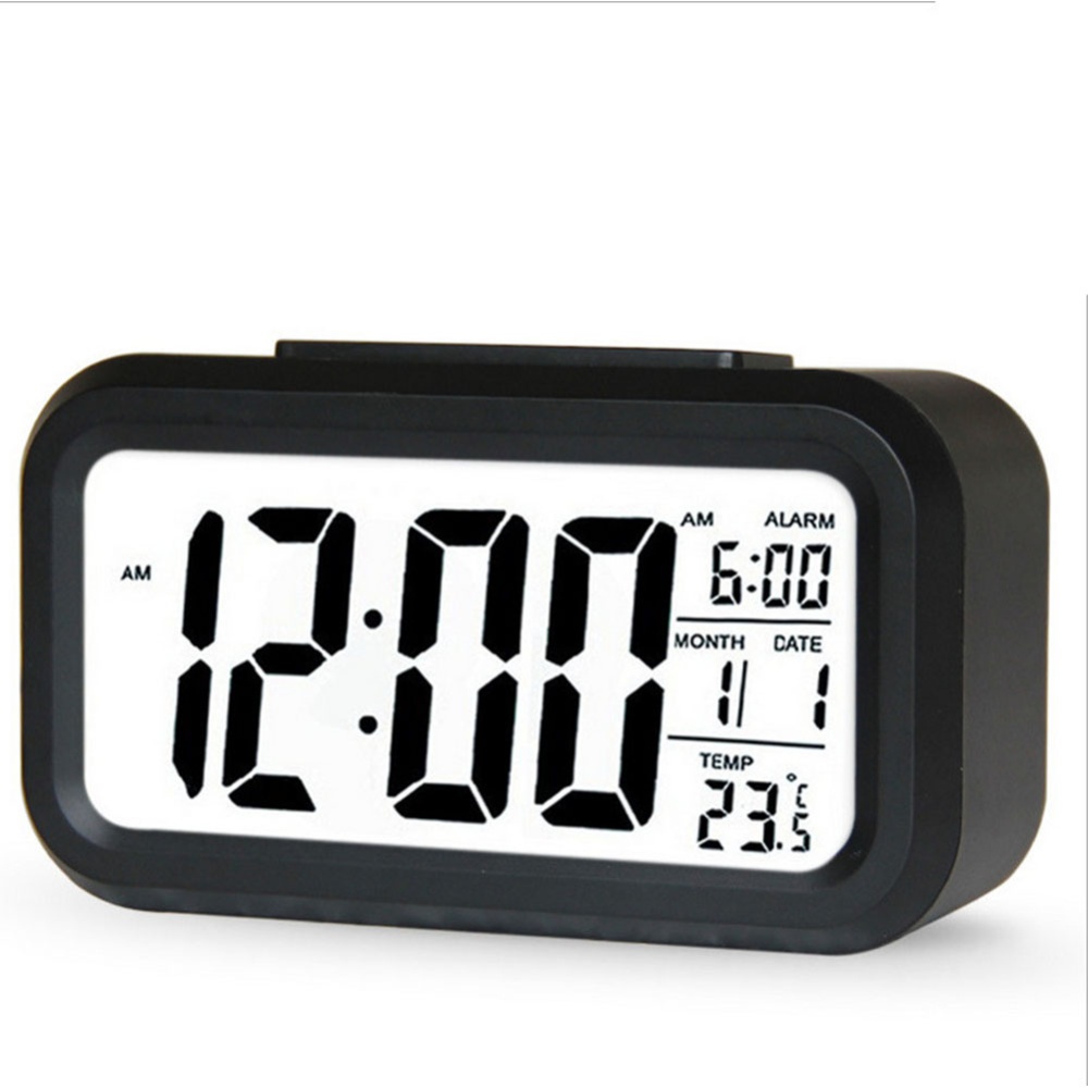 Digital Electronic Alarm Clock With Lcd Backlight Time Calendar Thermometer black - Image 3