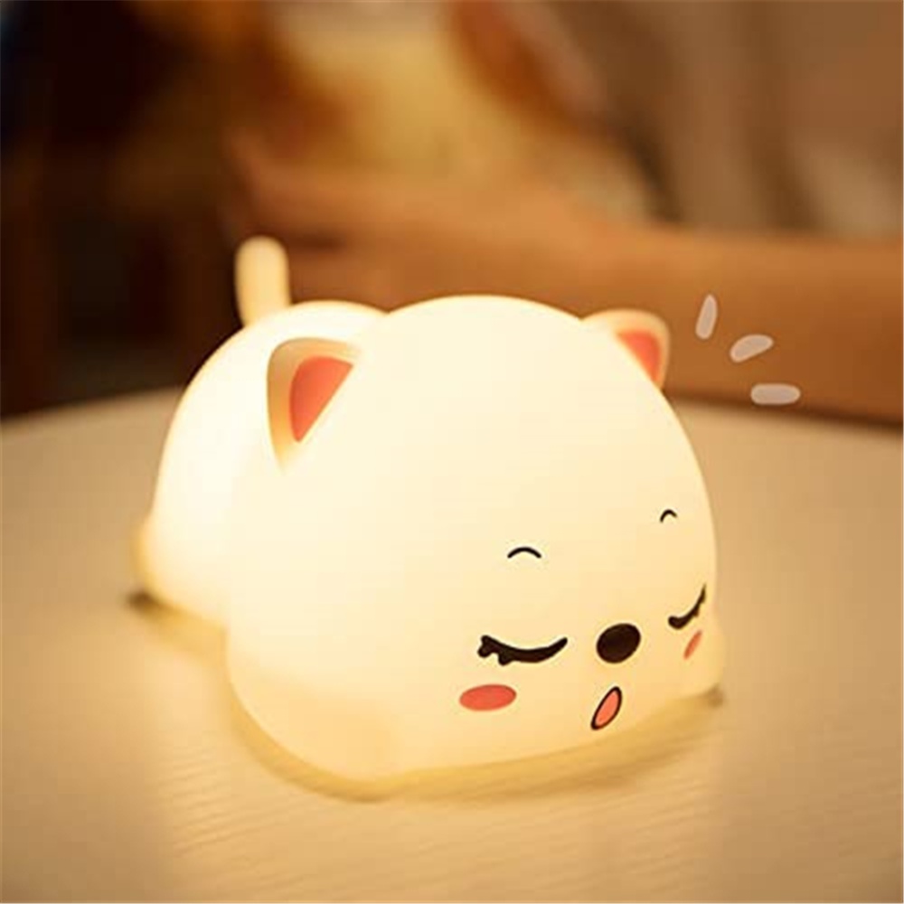 Soft Silicone Usb Rechargeable Night Light Cartoon Cat Shape Touch-sensor Bedroom Bedside Lamp Home Decoration Kids Baby Gifts Basic - Image 2