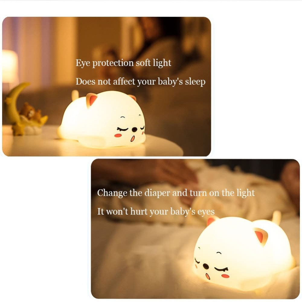 Soft Silicone Usb Rechargeable Night Light Cartoon Cat Shape Touch-sensor Bedroom Bedside Lamp Home Decoration Kids Baby Gifts Basic - Image 3