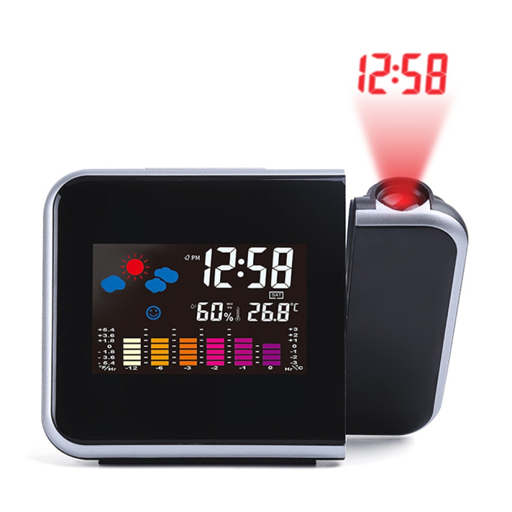 Projection LED Digital Clock with Weather Station Temperature Hygrometer Alarm Calendar Date Black - Image 2